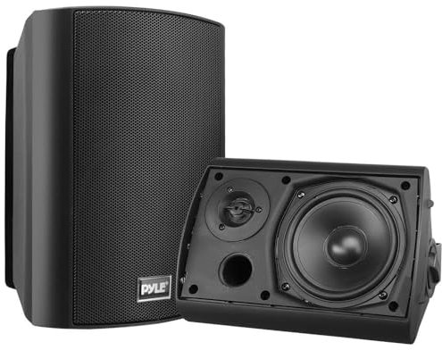 Pyle par de sistema de altavoces resistentes al agua 6.5”, Impermeables, Montaje de pared, Interiores, Exteriores, Sonido Estereo. Negro