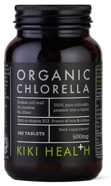 KIKI Health Organic Chlorella Tablets | 100% Organic Chlorella - Digestive, Immune, & Brain Health | Natural Source of Vegan Protein & Vitamins | Superfood for Detox Support, 200 Tablets (500mg)