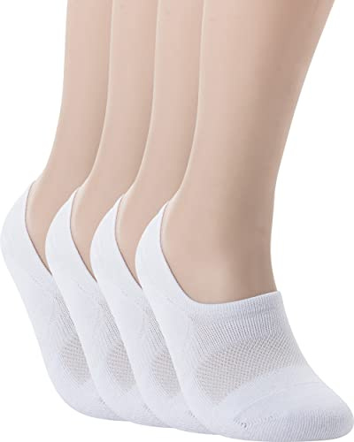 Pro Mountain No Show Socks Women Wide Toe Box For Health Y Heel Forefoot Size S White 4 Pack Cotton Cushion Footies Loafer Sneakers US Shoe 6-8