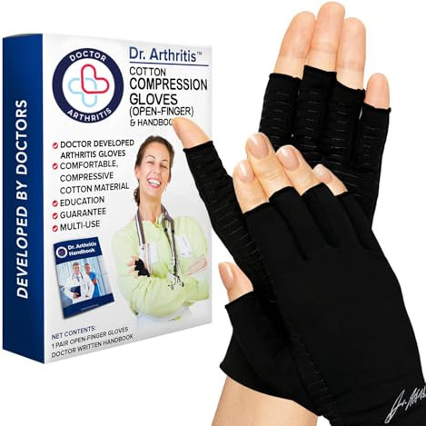 Dr. Arthritis Guantes Artritis de Compresión con Cobre Desarrollados Por Médicos - Incluye Manual Sanitario (1 Par, Idioma Español No Garantizado)