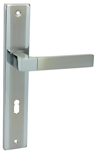 domino Türgriff 72 Drückergarnitur BB-Buntbart Set Langschildgarnitur Türklinke für Zimmertür, Bürotür, Kellertür & Innentür L-Form Türdrücker-Set aus Edelstahl Chrom/Nickel REAL M6/M9