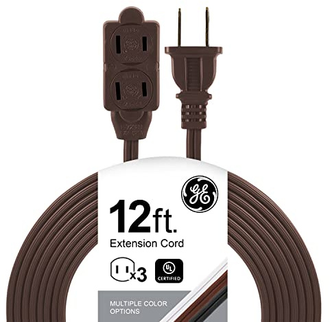 GE 3-Outlet Extension Cord with Multiple Outlets 12 Ft Power Strip 2 Prong