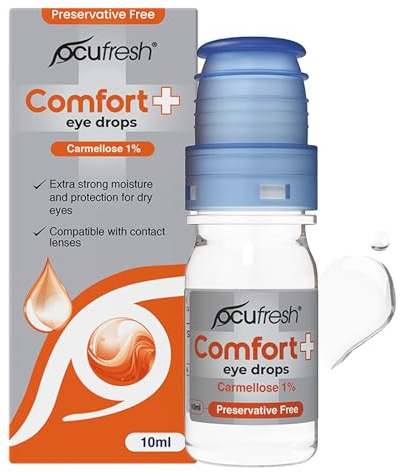 Ocufresh Carmellose 1% Eye Drops for Dry Eyes - Contact Lens-Friendly - Rehydrating & Lubricating Drops - Fast & Long Lasting Relief from Irritated & Dry Eyes - Preservative Free | 10ml, (Pack of 1)
