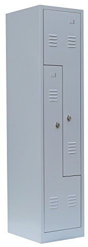 Lüllmann Spind 2er Z-Spind grau 180x41,5x50cm komplett montiert | Umkleide, Stahl, Kleiderspind, Garderobenschrank, Spindschrank, 525100