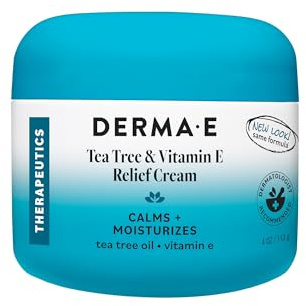 Derma E Tea Tree and Vitamin E Relief Cream – Deeply Moisturizing Tea Tree Lotion – Vitamin E Cream Soothes, Calms and Nourishes Dry, Irritated Skin, 4 oz