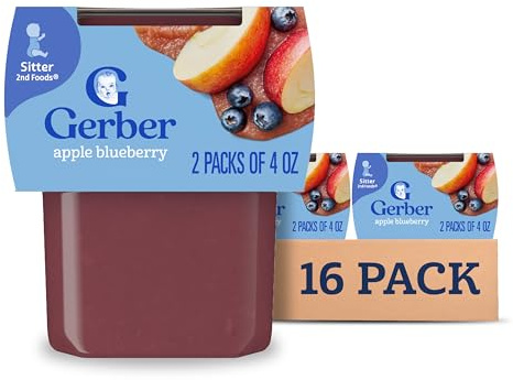 Gerber Stage 2 Baby Food, Apple Blueberry Puree Tub, No Artificial Colors or Flavors, Baby Puree, 16-Pack