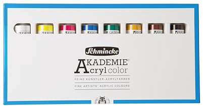 Schmincke – AKADEMIE Acryl, Grundsortiment 8 x 20 ml-Tuben, 76 008 097, Kartonset, brillante, farbstarke, hoch lichtechte Farbtöne, kadmiumfrei, feine Künstler-Acrylfarben