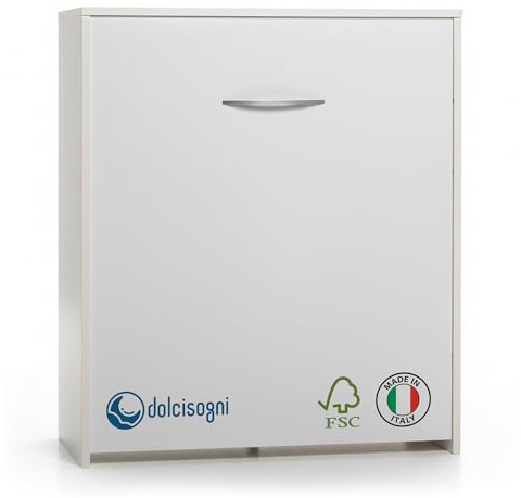 DOLCI SOGNI Mobile Letto A Scomparsa Singolo Bianco 80x190, Letto a Scomparsa con Mobile dotato di Rete a Doghe in Legno e Materasso, Letto Pieghevole Estraibile