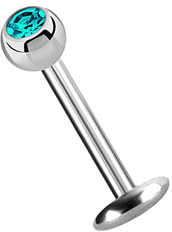 Modern Nature Piercing-Schmuck Titan Labret Lippenstecker 4 mm Platte in 1,2 mm + Kugel mit Stein in vielen Farben verfügbar