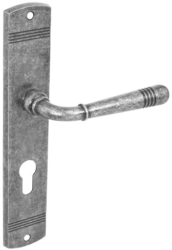 domino Türgriff 72 Drückergarnitur PZ - Profilzylinder Set | Türklinke für Zimmertür, Bürotür, Kellertür & Innentür | L-Form | Türdrücker-Set aus Znal | Nickel Antik | LOFT M95