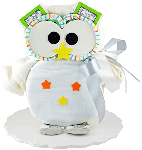 MomsStory - Windeltorte neutral | DIY Windel-Eule | Baby-Geschenk zur Geburt Taufe Babyshower | Babytorte (Weiß) Geburtsgeschenk
