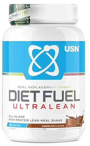 USN Diet Fuel Ultralean Meal Replacement Shake Powder (Chocolate, 1kg - 18 Servings/Meals) Tasty High Protein Shake To Feel Full For Longer, Weight Control Powder, Drink Mix With 25g Protein