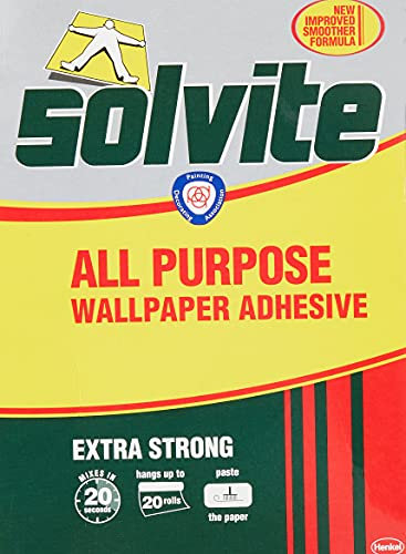Solvite All Purpose Wallpaper Adhesive with Long-Lasting Results, Wallpaper Paste, Mixes in 20 seconds, Hangs up to 20 Rolls, 2x185g Sachets