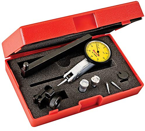 Starrett 3809MAC Messuhr mit Schwalbenschwanzaufnahme, 4 Aufsätze und 2 zusätzlichen Kontakten, 32 mm gelbes Zifferblatt, 0,8 mm Bereich, 0,01 mm Graduierung