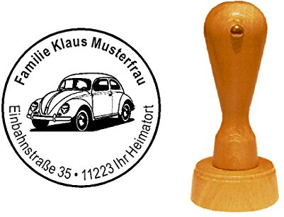 Stämpel personlig adressstämpel tysk bil oldtimer bilverkstad rund trästämpel med personlig adress Ø 40 mm