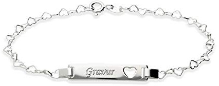 Damen Armband Identarmband mit Herz 925 Silber Wunschgravur auf Vorder und Rückseite Länge 19cm