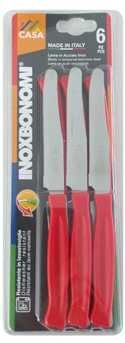 Coltello da Tavola 6 Pz ROSSO con lama in acciaio inox Prodotto Interamente in Italia InoxBonomi