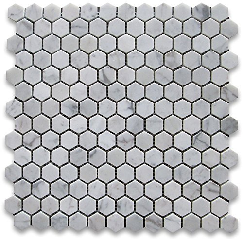 Stone Center Online Carrara White Marble 1 inch Hexagon Mosaic Tile Polished Kitchen Bath Wall Floor Backsplash Shower (1 Sheet)