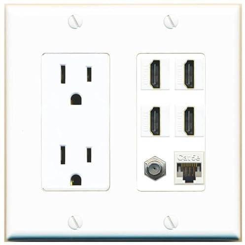 Riteav 15 una presa di alimentazione 4 porte HDMI 1 x CAT5e Ethernet cavo coassiale TV da parete piastra