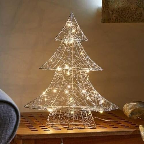 Garden Mile grande 36cm Illuminare a batteria BIANCO SHABBY CHIC LEGNO PIANO DEL TAVOLO 3D effetto Albero Di Natale con Luci Led Festivo finestra o decorazione ornamento
