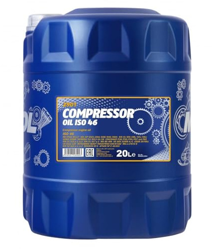 MANNOL 2901 Kompressoröl ISO VG 46 für Kolben- & Schraubkompressor, 20L | Erfüllt DIN 51506 VBL VCL VDL und ISO DP 6521, auch für Hydrauliksysteme, bis 220 °C, hoher Verschleiß- und Korrosionsschutz