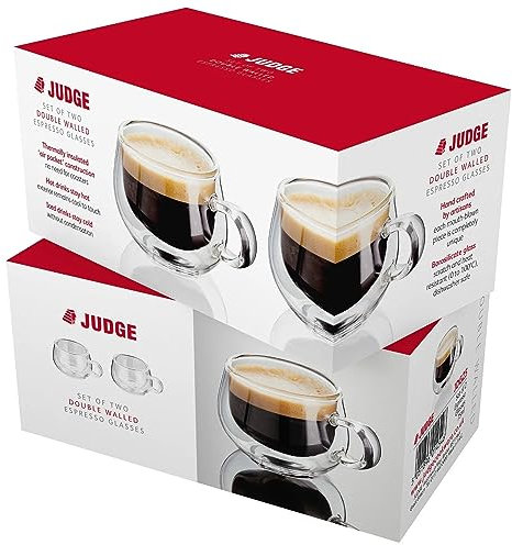 Judge Double Walled Glass Coffee Cups, Set of 2 Espresso Glasses, 75 ml Each, Handmade Insulated Borosilicate Glass