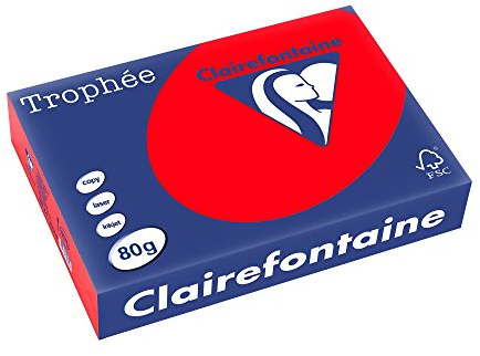 Clairefontaine 8175C - Ries Druckerpapier / Kopierpapier Trophee, intensive Farben, DIN A4, 80g, 500 Blatt, Korallenrot, 1 Ries