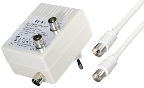Transmedia FP9IL - Amplificatore per antenna per 2 televisori, alimentatore di rete, amplificazione: 2 x 15 dB, campo di frequenza: 47-862 MHz