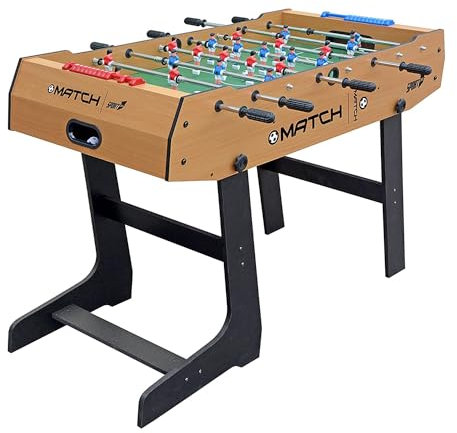 Sport1 Calcetto salvaspazio Match pieghevole balilla con gambe, da interno in MDF, misure 121x61x85cm. Bigliardino da casa con 8 aste passanti. Segnapunti e palline incluse