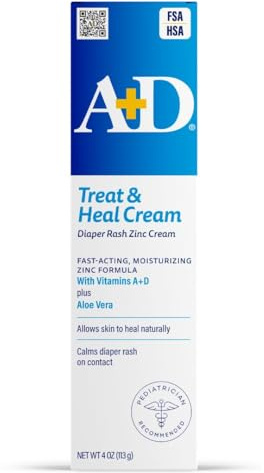 A+D Zinc Oxide Diaper Rash Treatment Cream, Dimethicone 1%, Zinc Oxide 10%, Easy Spreading Baby Rash Cream, 4 Ounce Tube (Packaging May Vary)