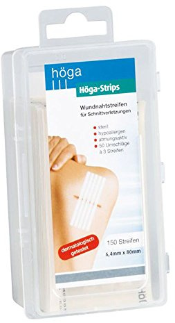 Höga Strips Wundnahtstreifen, 6.4 x 80 mm, 50 Umschläge á 3 Streifen, steril, hypoallergen, atmungsaktiv, Wundnahtstreifen für Schnittverletzungen