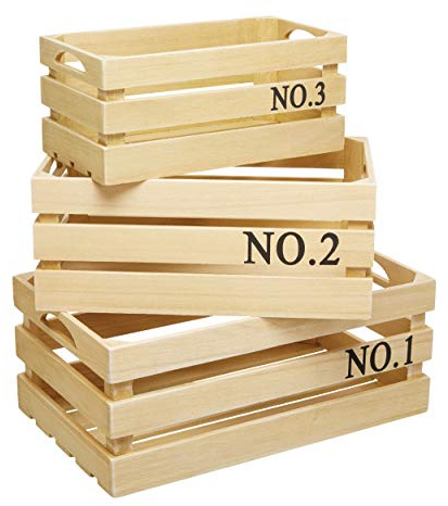 KitchenCraft Natural Elements Wooden Fruit Crates / Storage Baskets, Assorted Sizes (Set of 3)