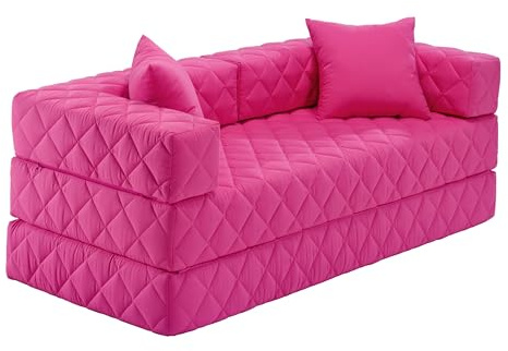 Traumnacht Schlafsofa und Gästesofa mit Schlaffunktion 200x80x65 cm – Rosa mit 2 Spitzkissen, abnehmbarer Bezug, für Kinder und Erwachsene