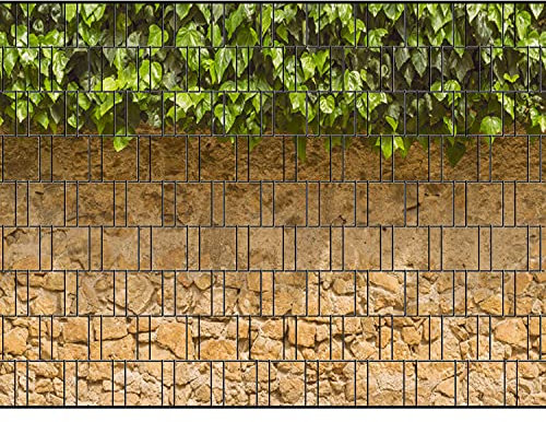 PerfectHD Zaunsichtschutz - Motiv Efeu und Mauer - Sichtschutz für den Garten - 2,50 x 1,80 x 0,19 m - 9 Streifen - 30 Varianten
