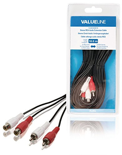 Valueline VLAB24205B100 Cavo Prolunga Audio Stereo 2x RCA Maschio - Femmina, 10 m, Nero