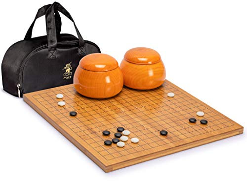 Yellow Mountain Imports Bambus 2 Zentimeters Reversible 19x19/13x13 Go Game Set Brett mit doppelt konvexen Yunzi Steinen und Jujube Holzschalen - Klassisches Strategie-Brettspiel (Baduk/Weiqi)