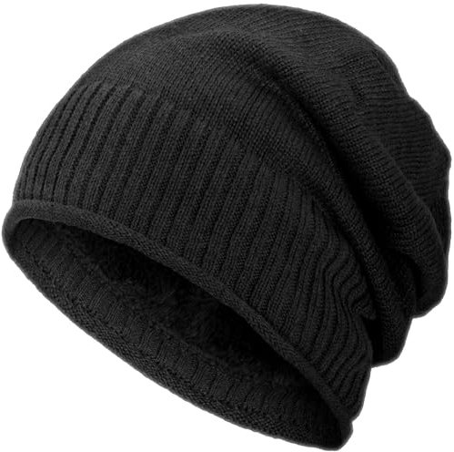 Compagno gefütterte Wintermütze für Herren und Damen Mütze Beanie Haube Einheitsgröße Strickmütze, Farbe:Schwarz