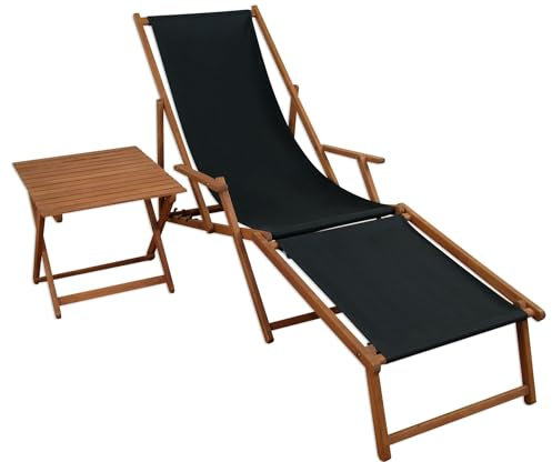 Gartenliege Sonnenliege schwarz Liegestuhl Fußteil Tisch Deckchair Holz Gartenmöbel 10-305 F T