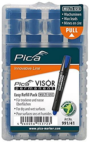 Pica 991/41 VISOR Permanent Marker Ersatzminen blau | wasserfeste Signierkreide | Easy-Refill-Pack | trocknet nie aus | höchst wirtschaftlich | für den professionellen Anwender | Mine Ø10mm Länge 85mm