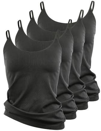 Yenita 4er Pack Damen Unterhemden, Mikrofaser Spaghetti Tops ohne Bügel, Spaghettiträger Basic Unterhemd, Weiß Schwarz Beige