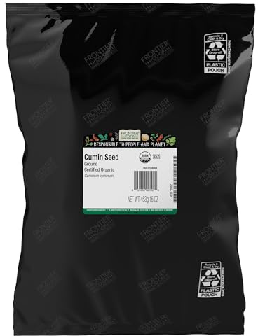 Frontier Co-op Organic Cumin Seed, 1lb Bulk Bag, Ground Cumin Seasoning - Robust Flavor - Perfect Cumin Powder for Chili, Soups, Stews, Curries & More