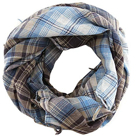 TigerTie Halstuch blau braun grau kariert mit Fransen an zwei Seiten - Gr. 100 x 100 cm
