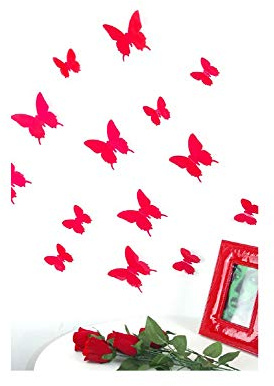 Ambiance-Live Juego de 12 Adhesivos 3D de Mariposas Rojas