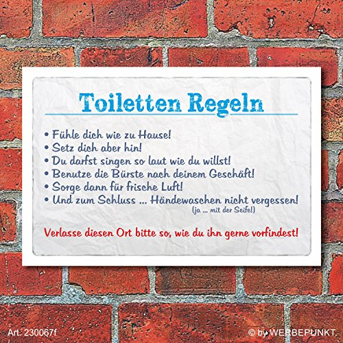 Schild Toiletten Regeln WC 300 x 200 mm | 3 mm Alu-Verbund, wetterfester UV-Direktdruck, robust und langlebig, Made in Germany