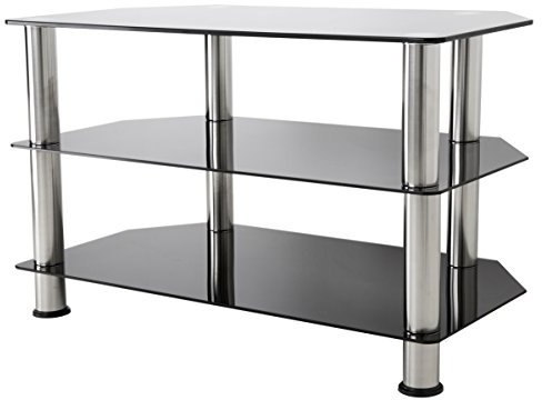 AVF Black Glass TV Stand, 80cm, up to 40 Inch, Chrome Legs