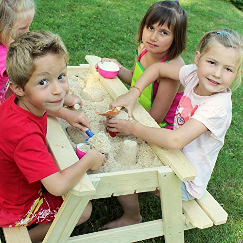 SOULET Picknicktisch mit integriertem Sandkasten (2 Bänke, Hergestellt aus FSC zertifiziertem Kiefernholz, für 4 Kinder von 3-7 Jahren)