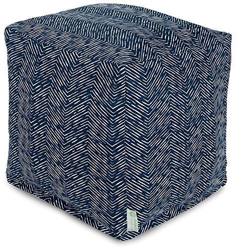Majestic Home Goods South West Navy Cube Ottoman Pouf Foot-Rest Seat – Indoor Outdoor Bean-Bag Footstool, Small Decorative Boho Ottoman Floor Cushion, 17in Square Durable Washable Cover
