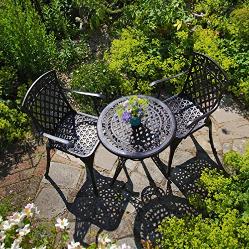 Lazy Susan | Ivy-Bistro-Tisch aus Aluguss mit 2 Stühlen | Garten-Set | Antik-Bronze | Wetterfest | 3 Jahre Garantie | (Rose Stühle, Keine Kissen)