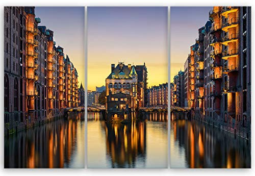 ge Bildet Bild auf Leinwand | Wasserschloss in der Speicherstadt - Hamburg D in 120x80 cm mehrteilig als Wandbild XXL | Wand-deko Dekoration Wohnung modern Bilder | 2210
