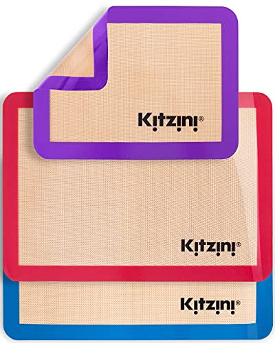 Kitzini - Set Tappetini Da Forno In Silicone - Spianatoia Per Impastare - Tappetino Antiaderente Professionale Senza Bpa -Riutilizzabile per Pasticceria, Dolci, Biscotti, Macaron Pane -Set 2+1